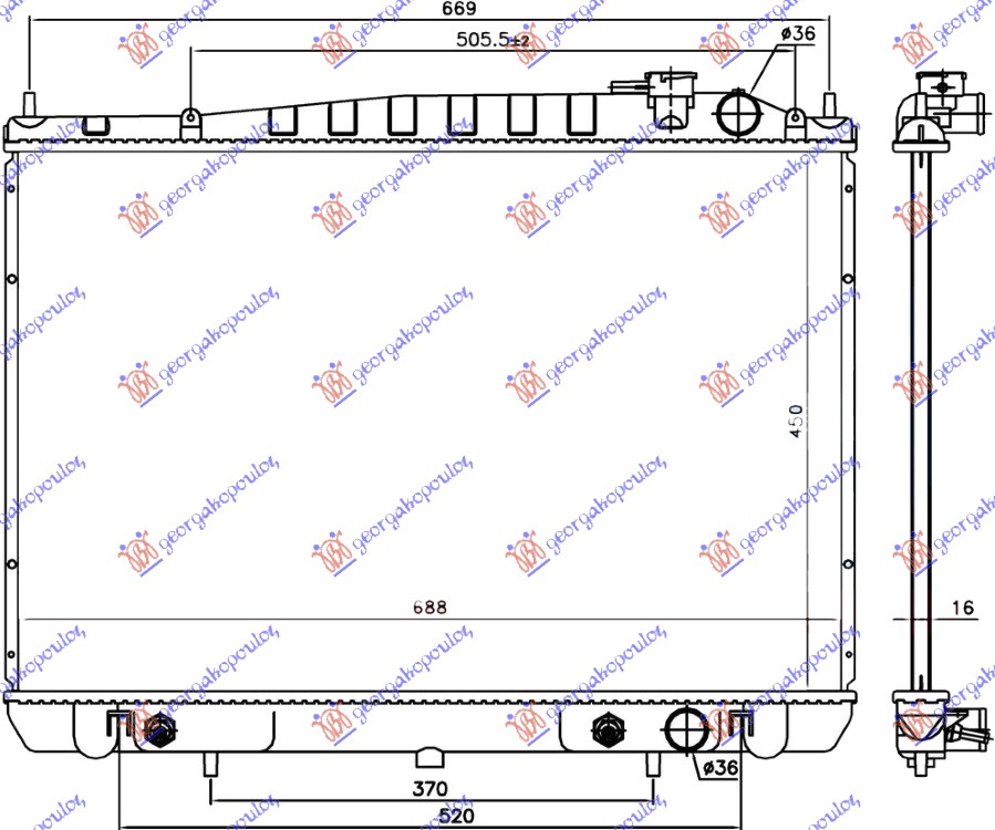 RADIATOR 2.4 PETROL AUTOMATIC (450x686x16) (KOYO)
