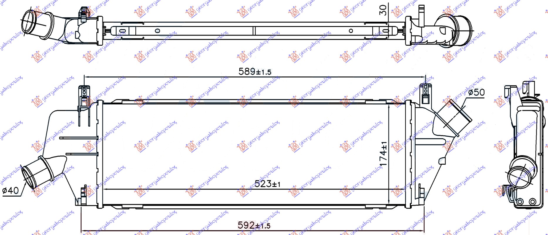 RADIATOR INTERCOOLER 1.5 DCI 05- (523x174x30)