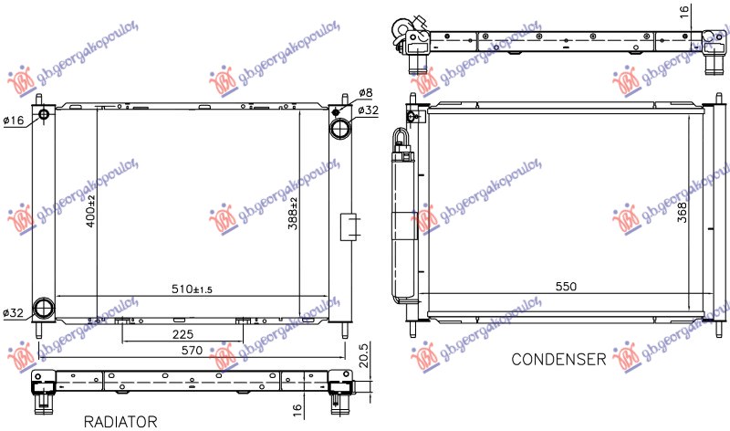 RADIATOR WITH FIX A/C 1.5 DIESEL (510x388x16) (NRF)