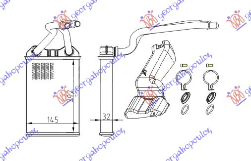 HEATER RADIATOR (205x145) (COMPLETE WTIH PIPES)