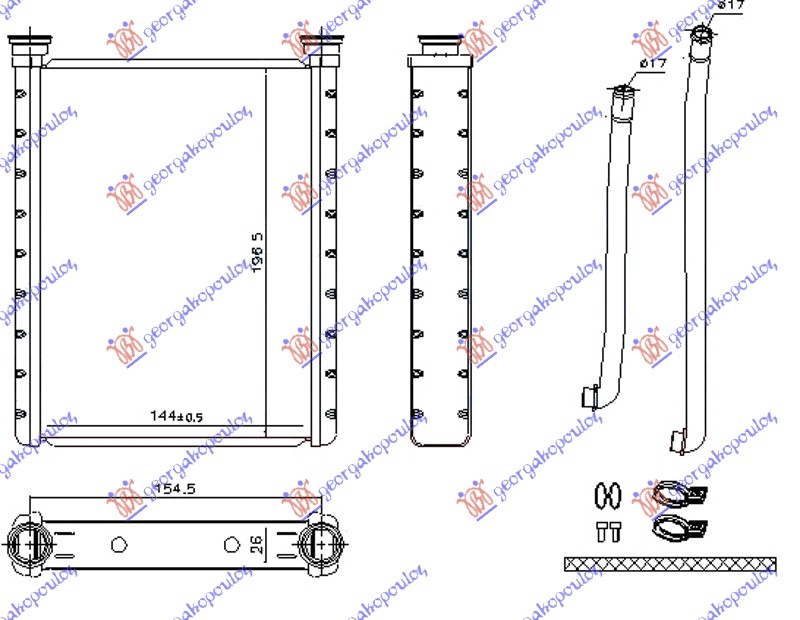 HEATER RADIATOR (145x198x26) (WITH TUBES) (JAPAN)