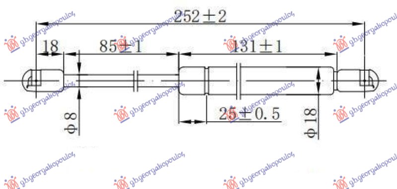 GAS SPRING TAIL GATE 4D (252L-425N)