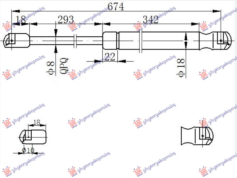 GAS SPRING HOOD (330N)