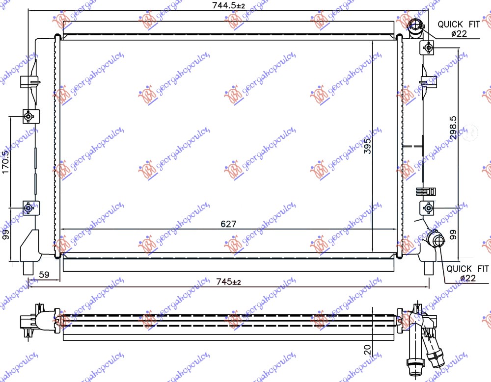 ADDITIONAL RADIATOR 1.2/1.4 TSI PETROL (627x395x20)