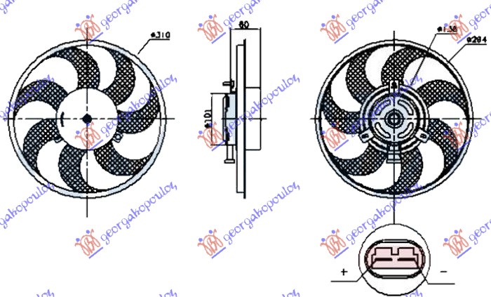 COOLING FAN PETROL-DIESEL (MOTOR - FAN) (300mm) (WITH PLUG ON MOTOR)