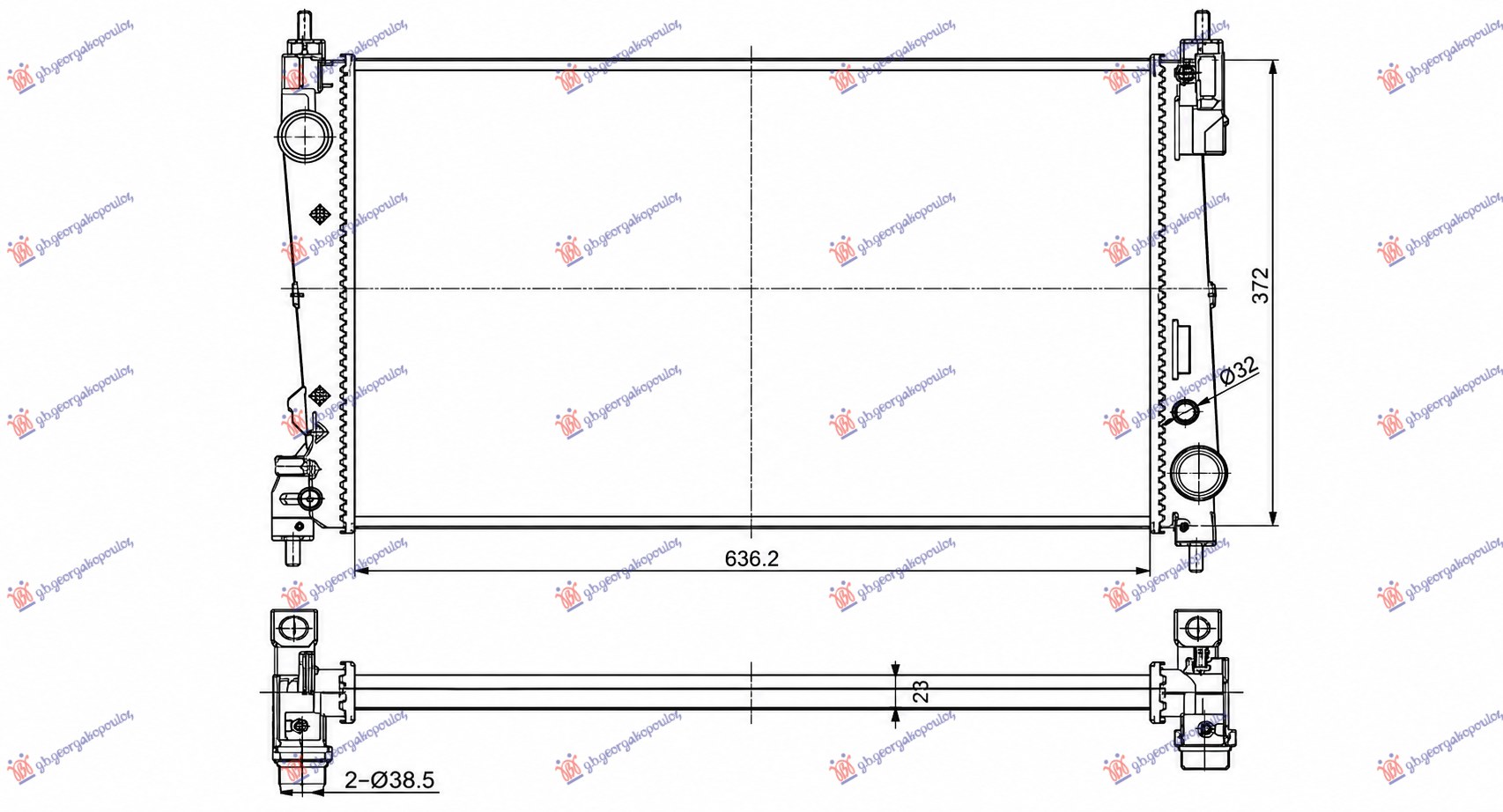 RADIATOR 1.4-1.6 TURBO PETROL 1.3-1.9 DIESEL +/-AC (620x390)88KW (MARELLI)