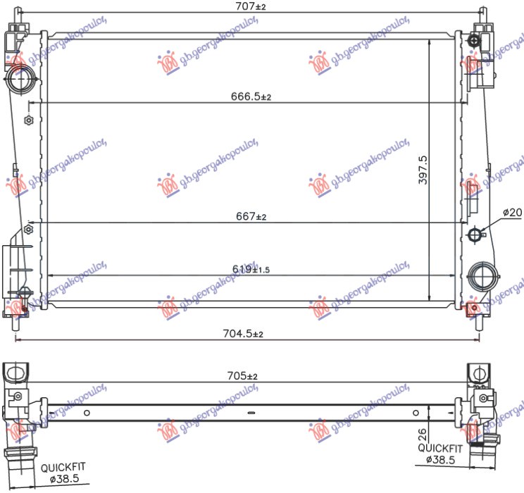 RADIATOR PETROL/DIESEL (619x398x26) (VALEO)