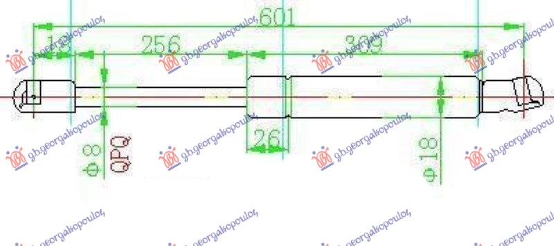 GAS SPRING TAIL GATE 3D (603L-240N)