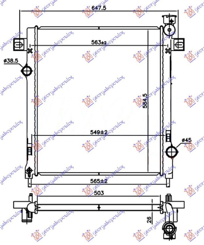 RADIATOR 3.7i PETROL MANUAL-AUTOMATIC (500x610x26)