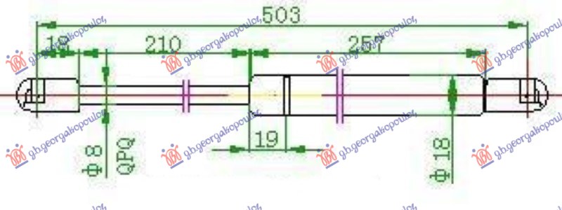 GAS SPRING TAIL GATE (502L-280N)