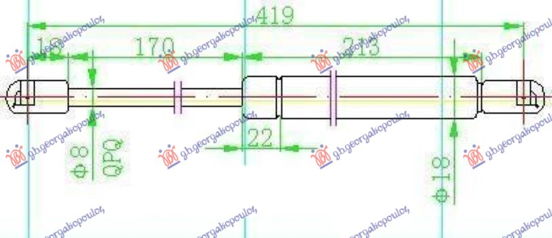 GAS SPRING TAIL GATE XL/FREETRACK (419L-510N)
