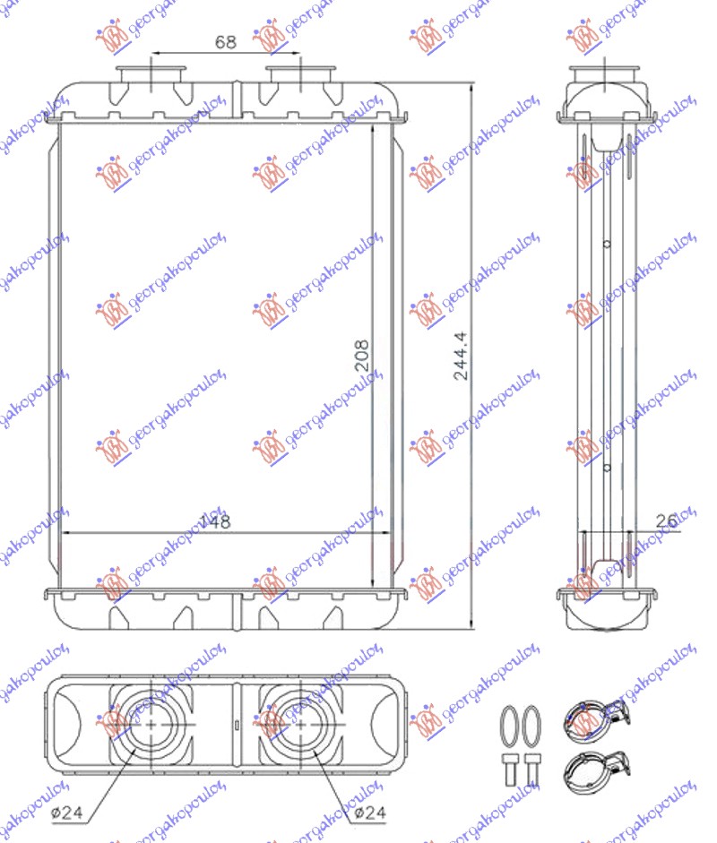 HEATER RADIATOR (205x145x26)