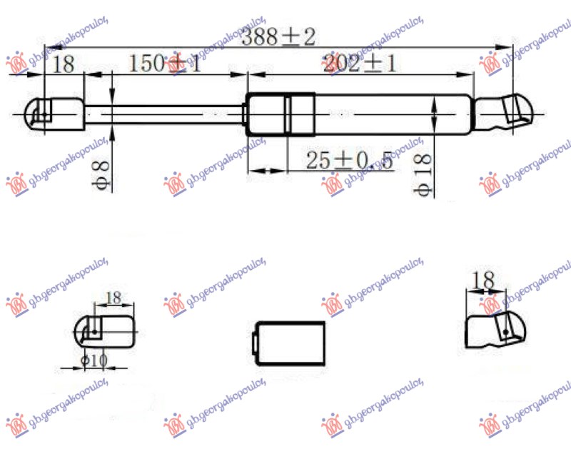 GAS SPRING TAIL GATE 3/5D (387L-350N)