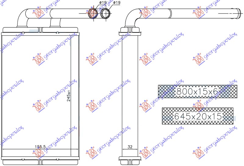 HEATER RADIATOR (245x156x32)