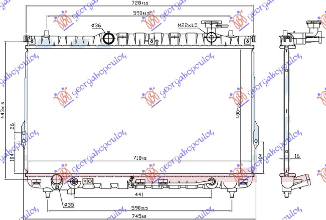 RADIATOR 2.4-2.7 PETROL +/- A/C AUTOMATIC (720x400)