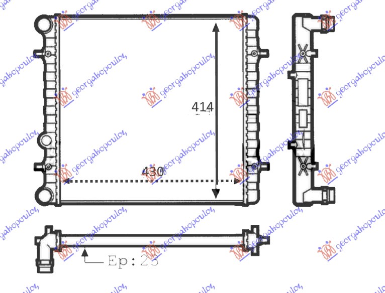 RADIATOR 1.4-1.6 MANUAL - A/C (430x415x23) (VALEO)