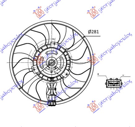 COOLING FAN (MOTOR & FAN) (2PIN) (280mm) (SQUARE PLUG) (WITH CABLE)