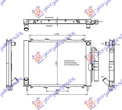 RADIATOR & CONDENSER 1.2-1.6 PETROL - 1.5 DIESEL (FIXED) (510x380x38) (NRF)