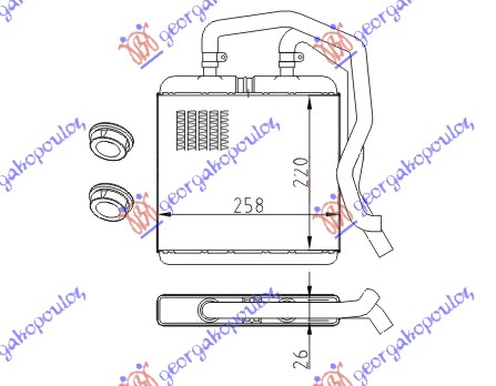 HEATER RADIATOR (220x260) 2001- (COMPLETE WTIH PIPES)