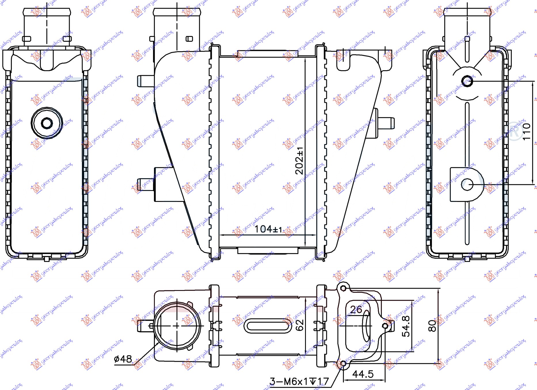 RADIATOR INTERCOOLER 2.2 CTDI (104x202x62)