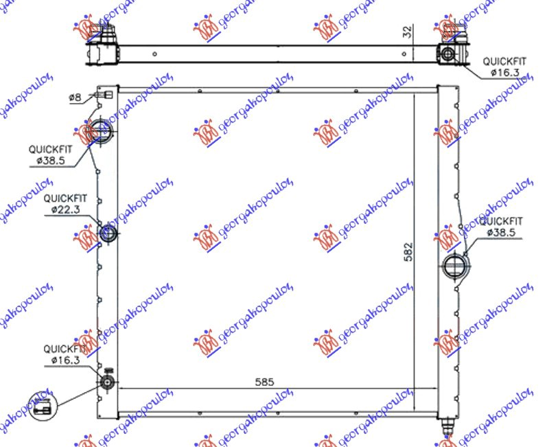 RADIATOR 4.4 (50i) PETROL - 3.0 (50d) DIESEL (585x580x32) (ALL ALLUMINIUM)