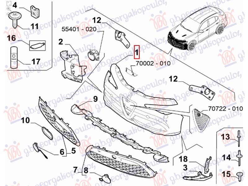FRONT BUMPER (W/2 PDC & WASHER HOLES) (ORIGINAL)