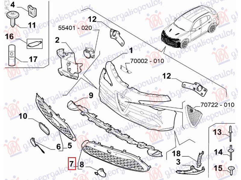 FRONT BUMPER GRILLE (W/PDC) (ORIGINAL)