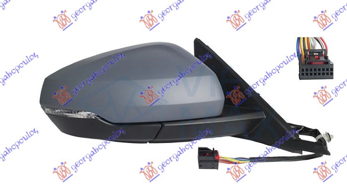 DOOR MIRROR ELECTRICAL HEATED FOLDABLE PRIMED (W/MEMORY) (W/SIDE LAMP) (12 PIN) (CONVEX GLASS)