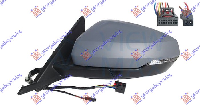 DOOR MIRROR ELECTRICAL HEATED FOLDABLE PRIMED (W/SIDE LAMP & BLIS) (A QUALITY) 10 PIN (ASPHERICAL GLASS)