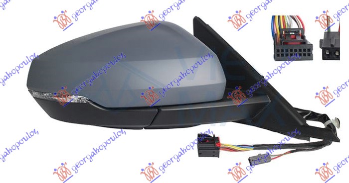 DOOR MIRROR ELECTRICAL HEATED FOLDABLE PRIMED (W/MEMORY) (W/SIDE LAMP & BLIS) (14 PIN) (CONVEX GLASS)