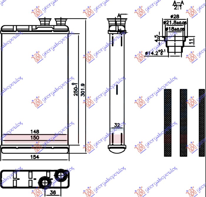 HEATER RADIATOR (250x150x32)