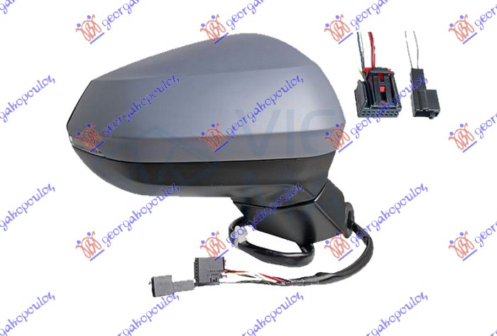 DOOR MIRROR ELECTRICAL HEATED PRIMED (W/SIDE LAMP & SIDE ASSIST) (A QUALITY) (CONVEX GLASS)