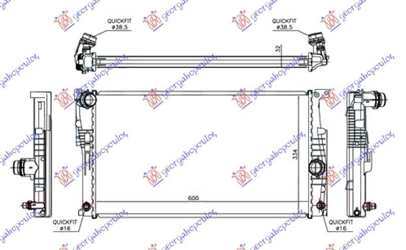 RADIATOR 1.5-2.0-3.0 (118i/ (125i N20 ENGINE) /135i) PETROL AUTOMATIC (600x334x32)