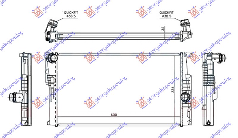 RADIATOR 1.5/1.6/3.0 (118i/120i/125i/135i-M) PETROL / 2.0 (120d/125d) DIESEL AUTOMATIC (600x334x32) (NRF)