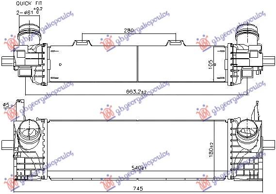 RADIATOR INTERCOOLER 2.0 PETROL - 3.0 DIESEL (540x173x105) (NISSENS)