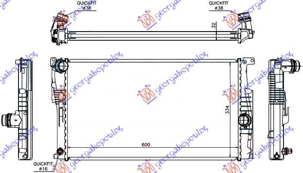 RADIATOR 1.6 (316i-320i) PETROL - 2.0 (316d-318d-320d-325d-330d) DIESEL AUTOMATIC (600x334x32)
