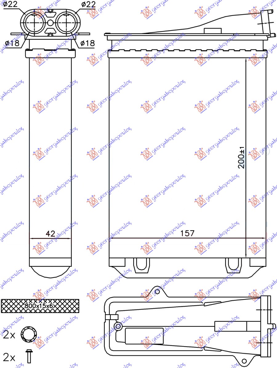 HEATER RADIATOR (200x157x42)