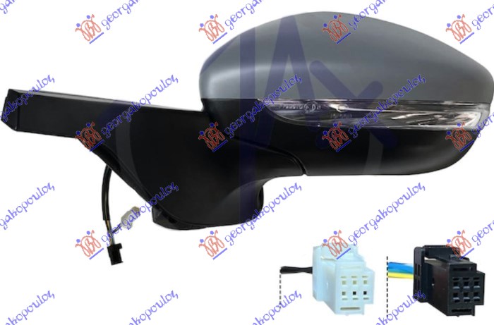 DOOR MIRROR ELECTRICAL HEATED PRIMED (W/SIDE LAMP & BLIS) (6+2 PIN) 2018- (CONVEX GLASS)