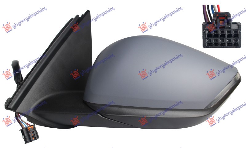 DOOR MIRROR ELECTRICAL HEATED PRIMED (W/SIDE LAMP) (A QUALITY) (CONVEX GLASS)