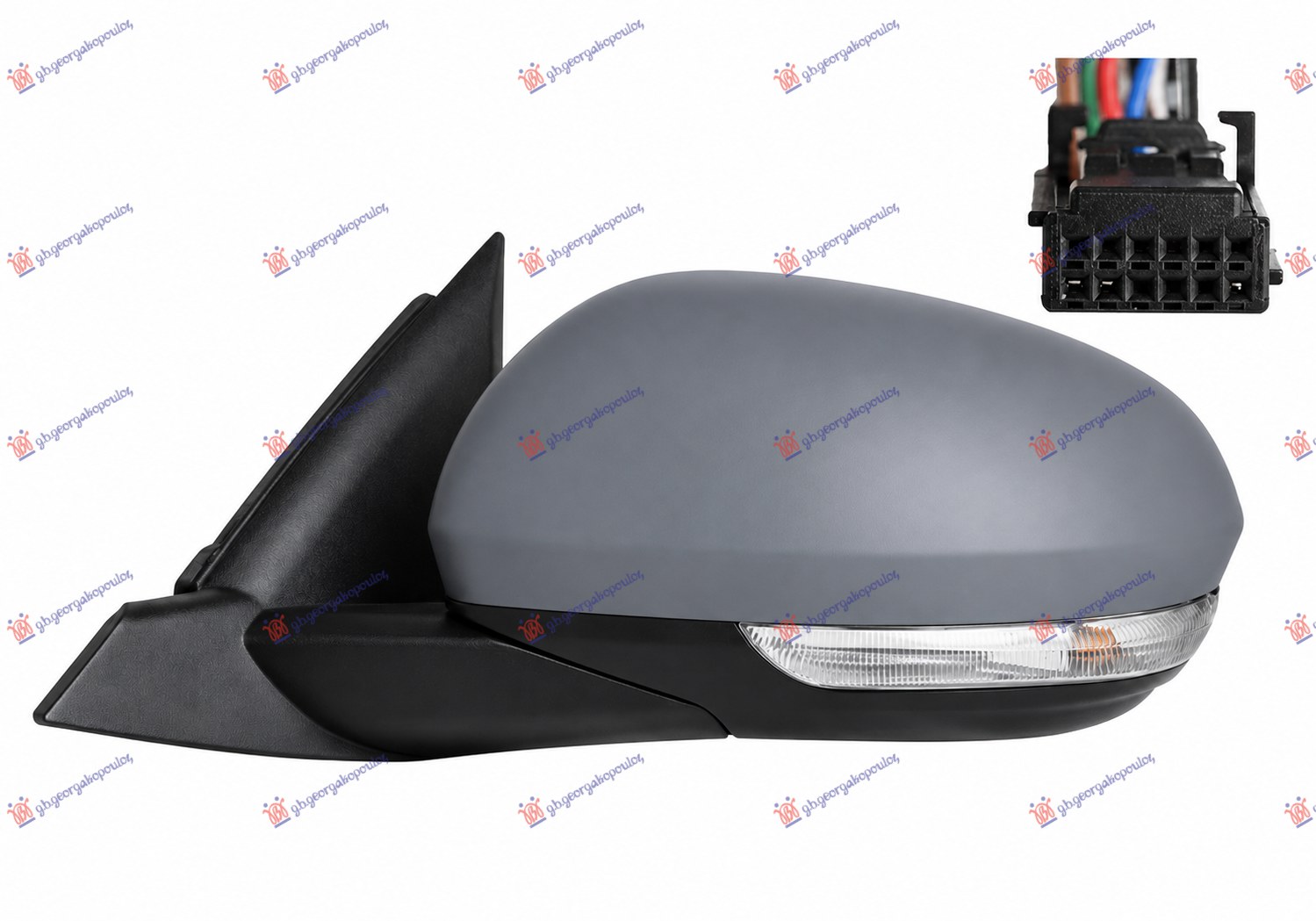 DOOR MIRROR ELECTRICAL HEATED PRIMED (W/SIDE LAMP) (7 PIN) (A QUALITY) (CONVEX GLASS)