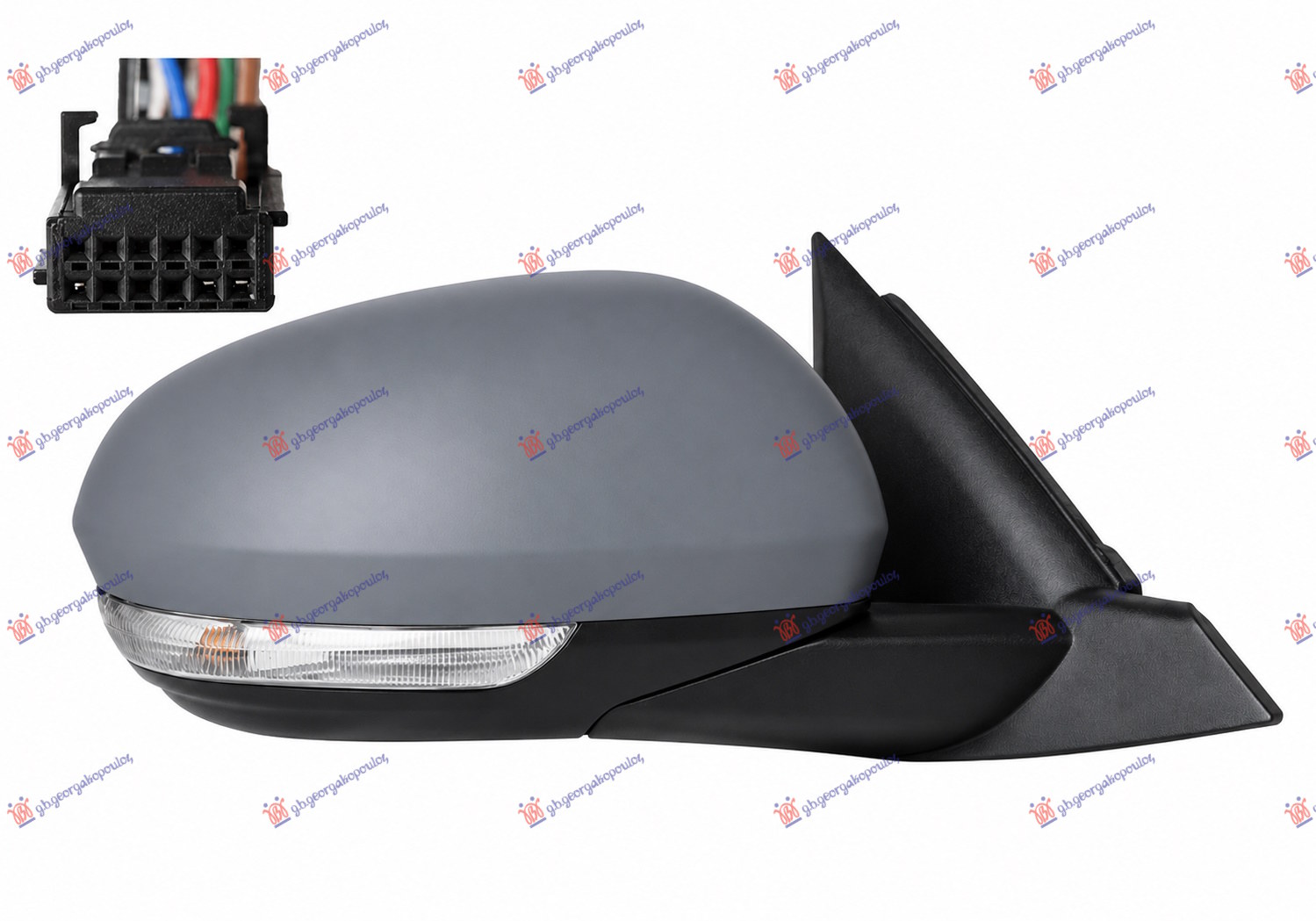DOOR MIRROR ELECTRICAL HEATED PRIMED (W/SIDE LAMP & SENSOR) (9 PIN) (A QUALITY) (CONVEX GLASS)