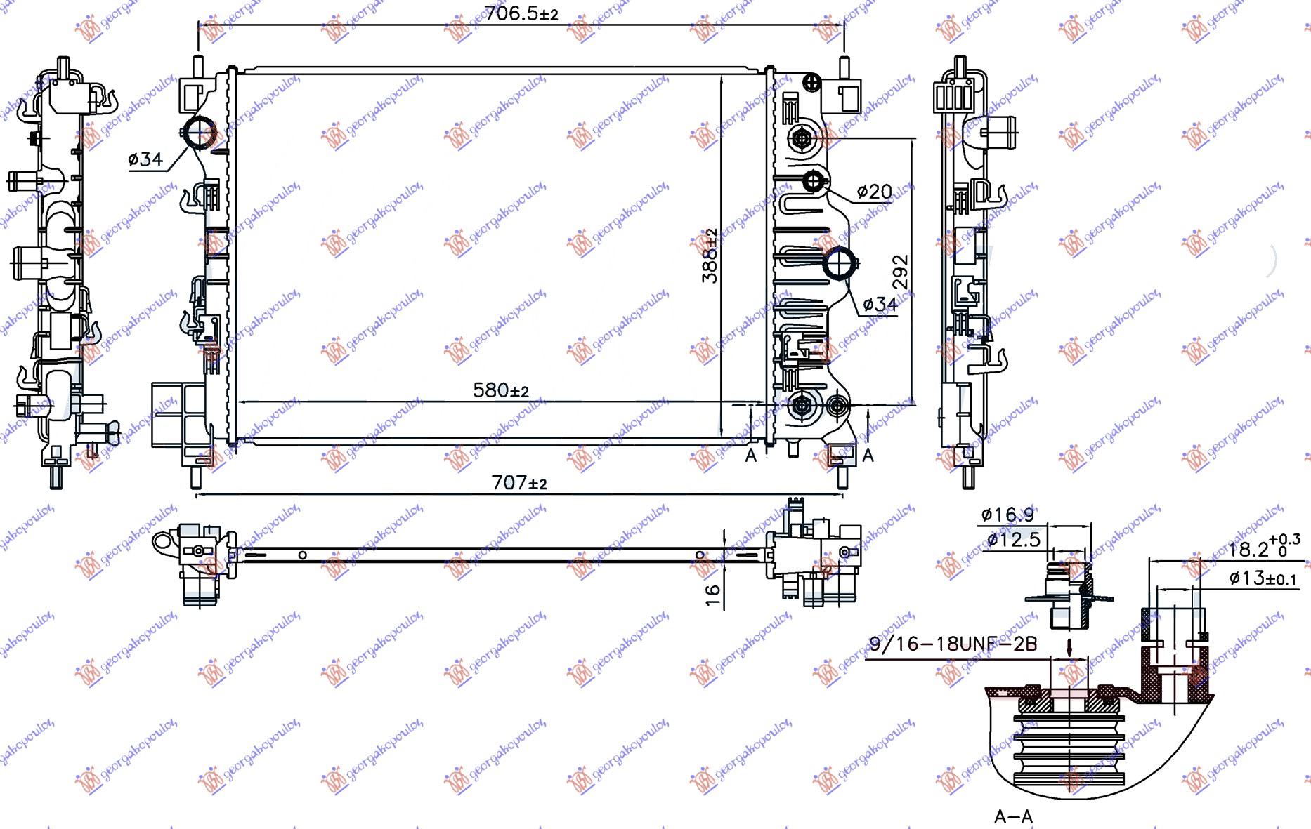 RADIATOR 1.6i PETROL AUTOMATIC (580x388x16)