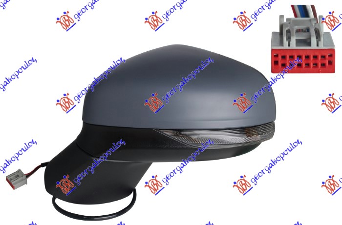 DOOR MIRROR ELECTRICAL HEATED PRIMED (W/SIDE LAMP) 6 PIN (A QUALITY) (CONVEX GLASS)