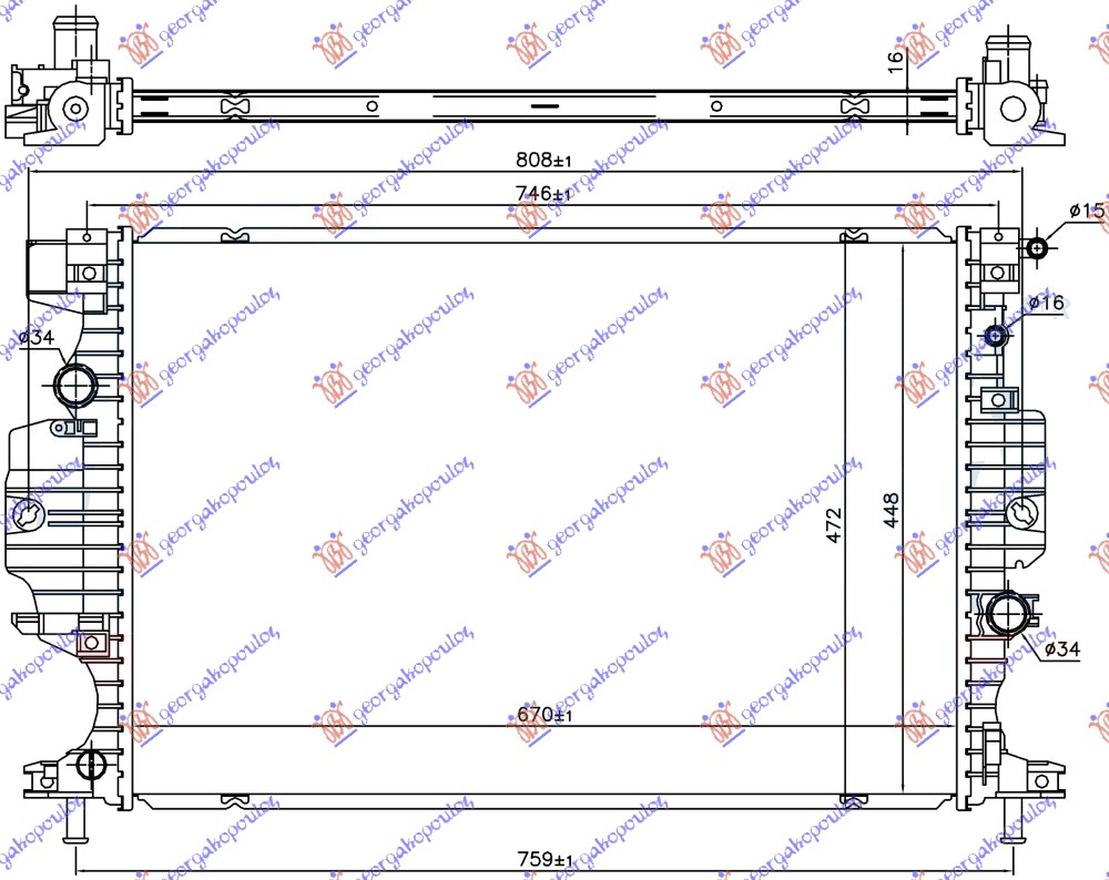 RADIATOR 1.5-2.0 EcoBoost PETROL (2.0 TDCI AUTOMATIC) DIESEL (670x448x16) (NRF)