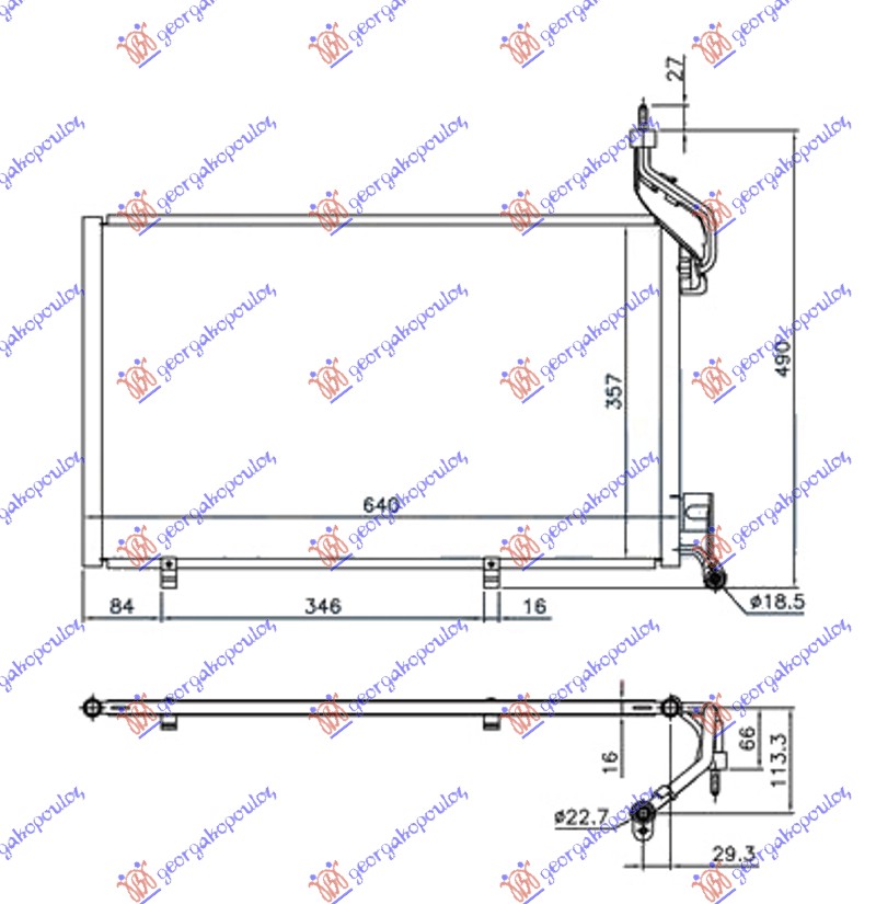 CONDENSER 1.6 EcoBoost PETROL (620x350x16) (INLET/OUTLET 22/18mm)