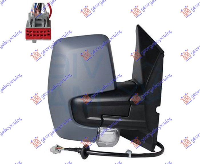 DOOR MIRROR ELECTRICAL HEATED FOLDABLE PRIMED (W/SIDE LAMP) (A QUALITY) (8 PIN) (CONVEX GLASS)