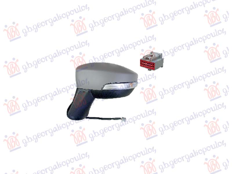 DOOR MIRROR ELECTRICAL HEATED FOLDABLE PRIMED (W/SIDE LAMP) (12PIN) (ASPHERICAL GLASS)