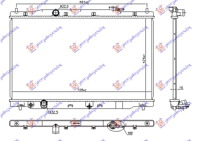 RADIATOR 2.0i PETROL MANUAL/AUTOMATIC (425x750x16) (KOYO)