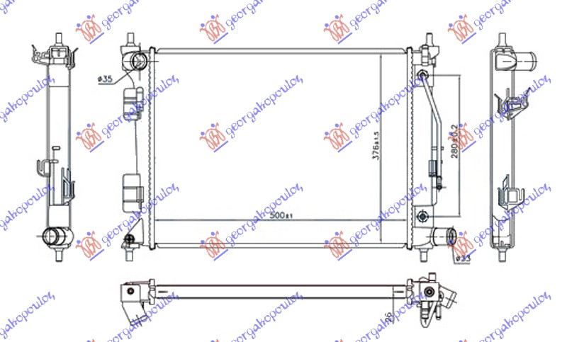 RADIATOR 1.4i PETROL AUTOMATIC (500x375x26) (NRF)