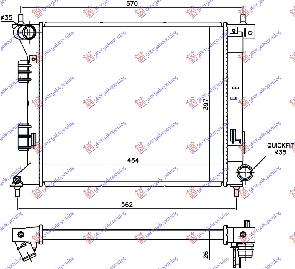 RADIATOR 1.6 T-GDI PETROL MANUAL (464x397x26)